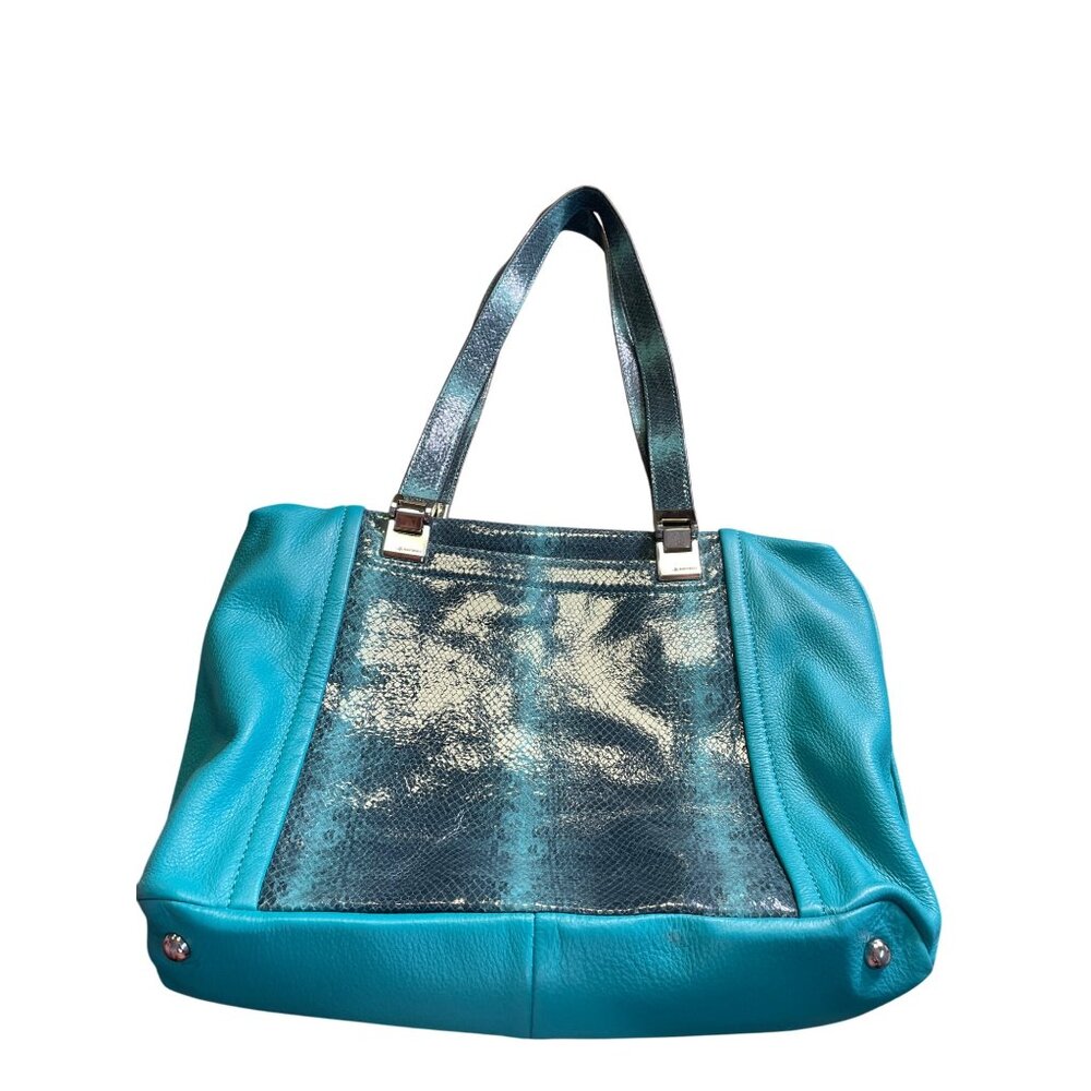 B. Makowsky Womens Teal Green leather snake shoulder handbag Medium SKU 8713